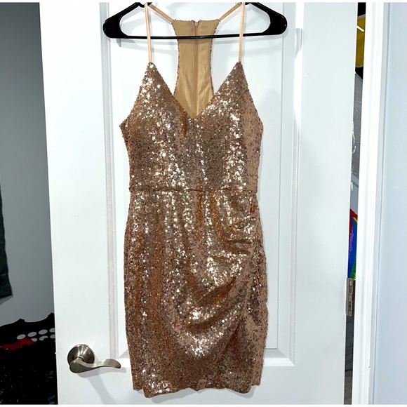 b. smart dress rose gold CELINA Gold Sequin Draped Dress main image 0
